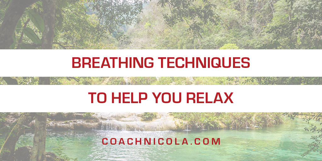 Breathing techniques to help you relax. Picture of a river in the background